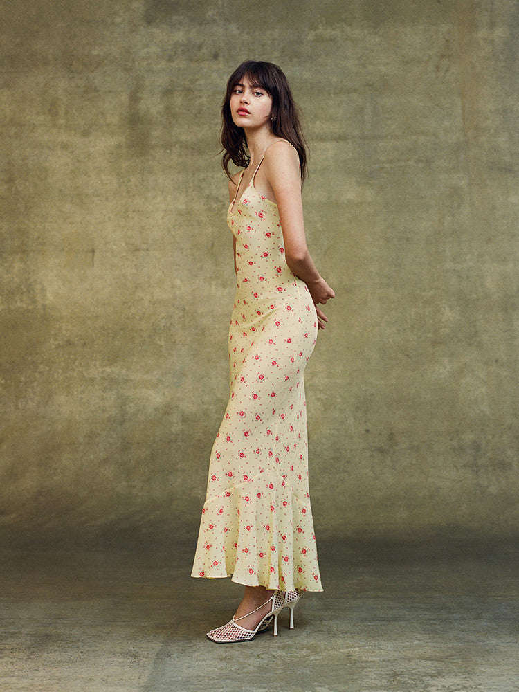 Yellow and pink slip dress silk material ankle length