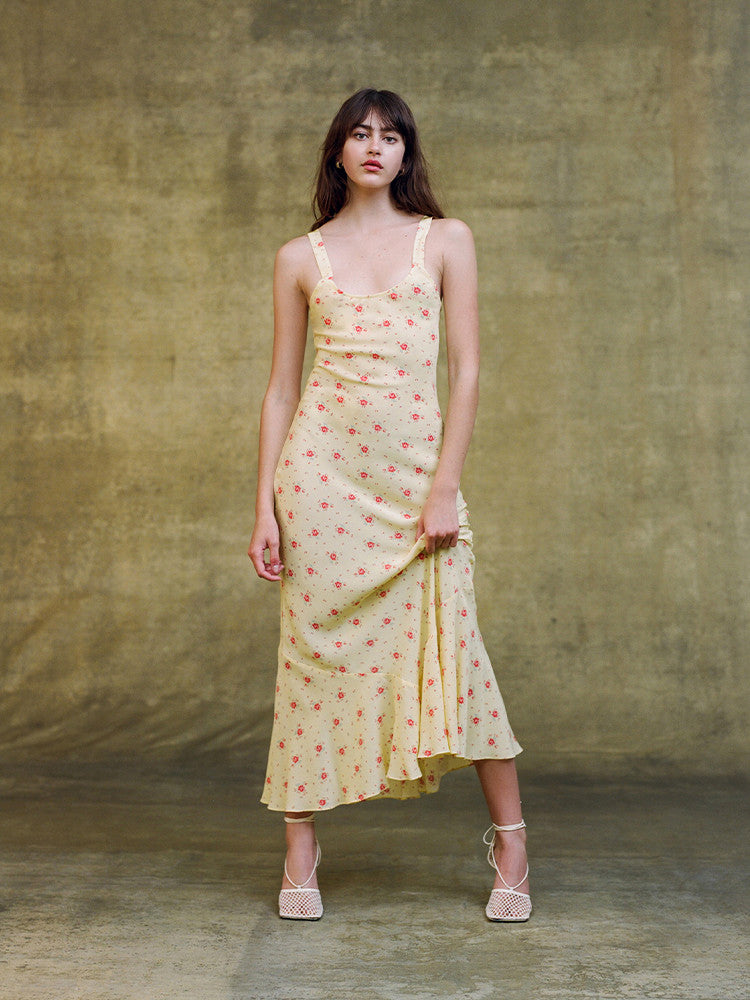 Yellow and pink slip dress silk material ankle length