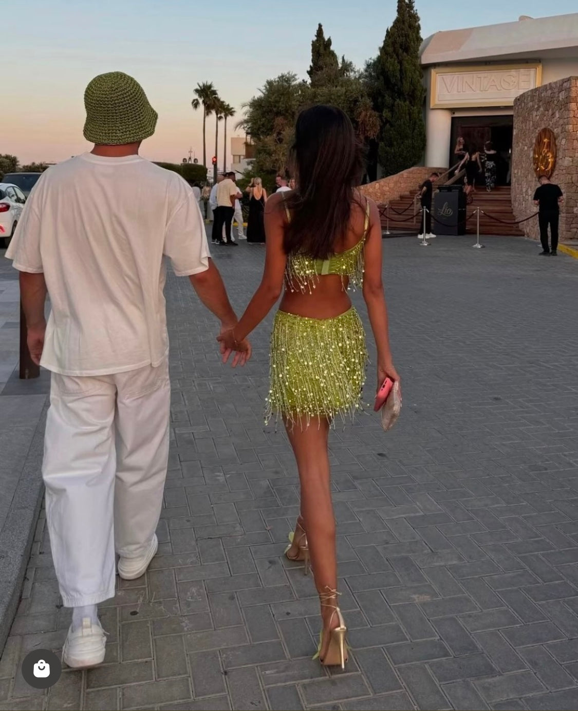 yasmin hand beaded mini dress - chartreuse Asta Resort Yasmin Hand Beaded Bralette & Mini Skirt - Chartreuse