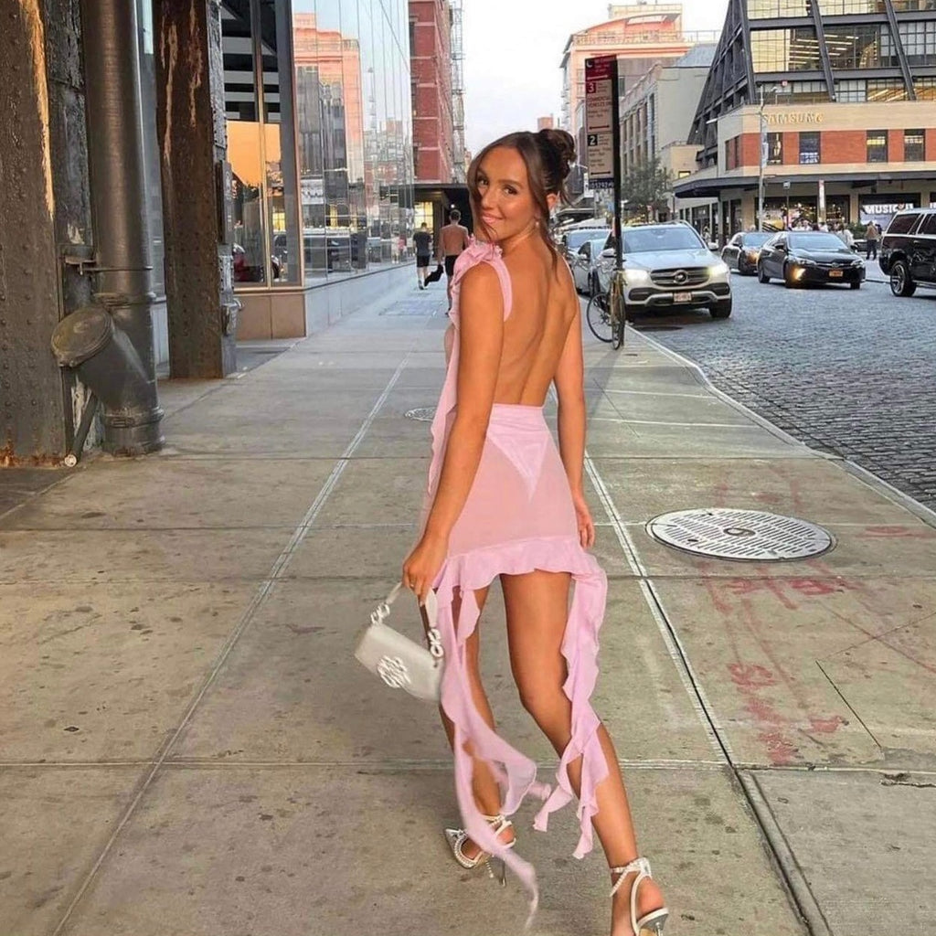 Light pink sheer dress with spandex mesh material and undergarment recommendation